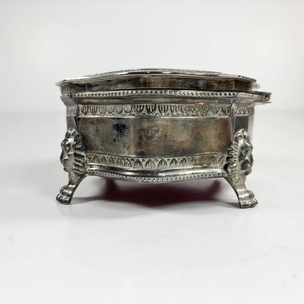 Vintage Lion's Creat Hinged Lid Red Velvet Lined Trinket Box